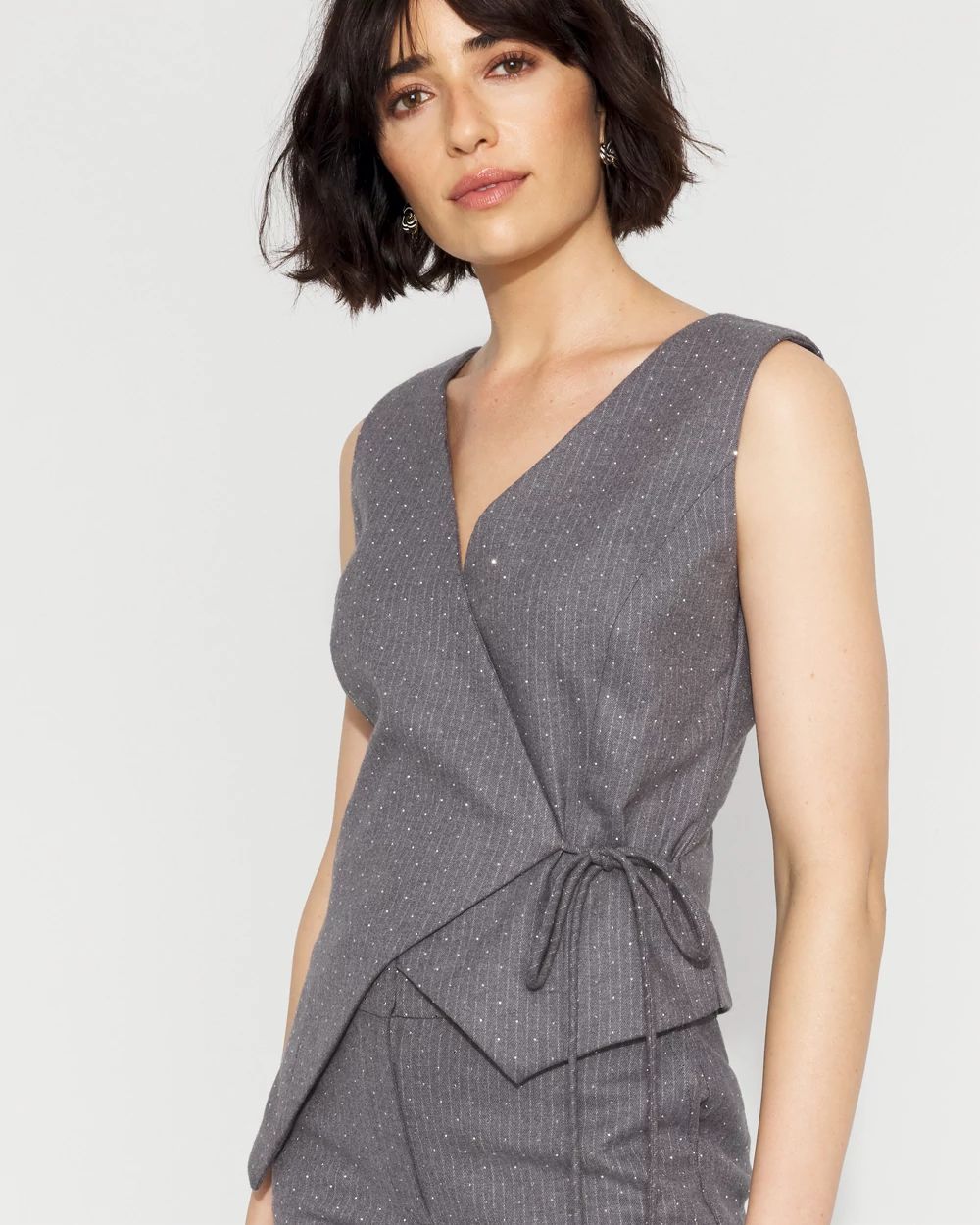 Petite Embellished Surplice Tie Vest