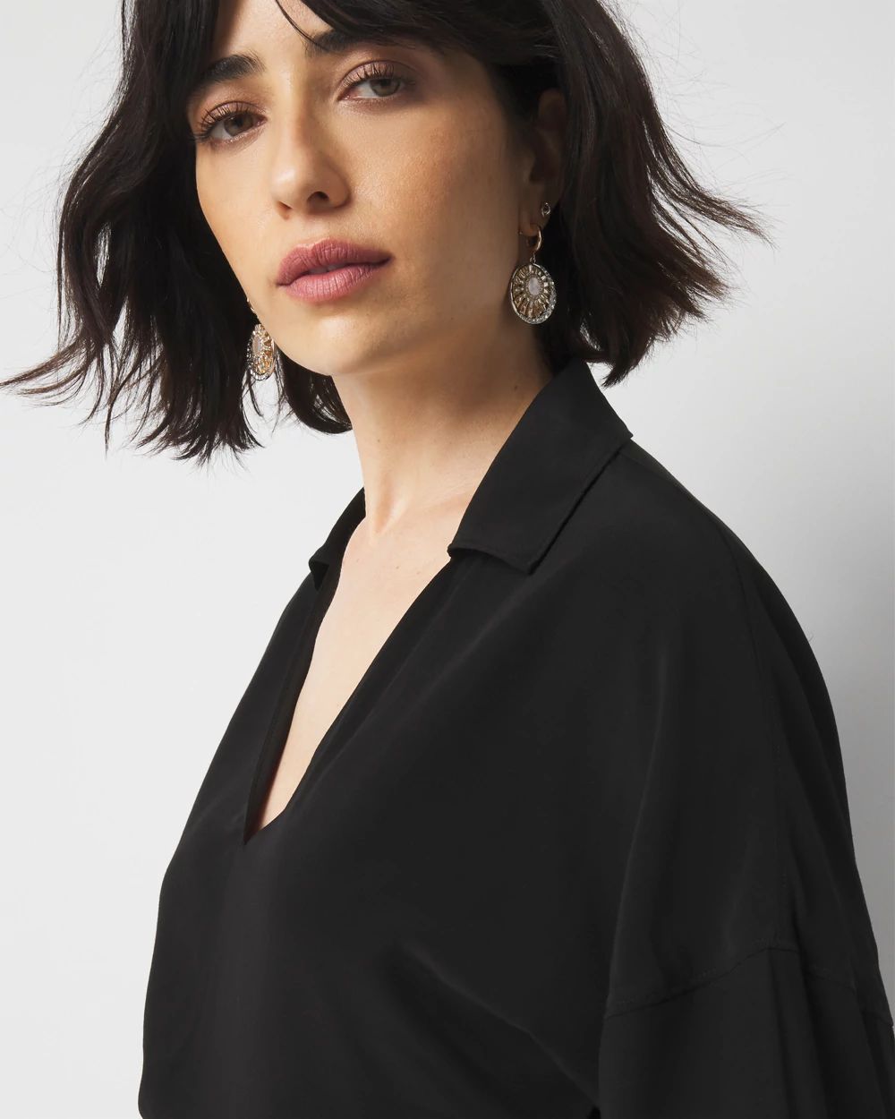 Ruched Crepe Midi Shirt Dress