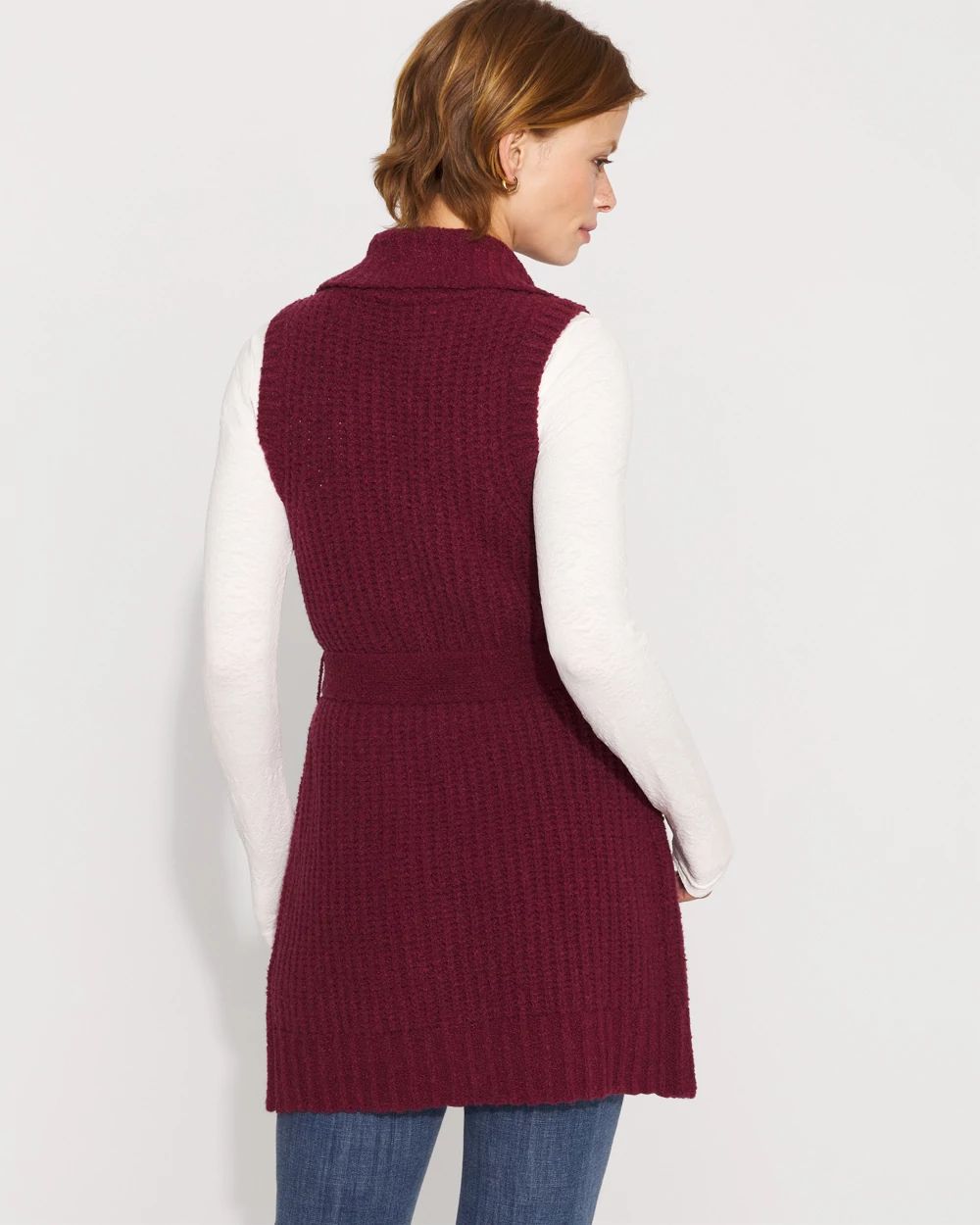 Bouclé Sleeveless Tie-Waist Sweater Vest