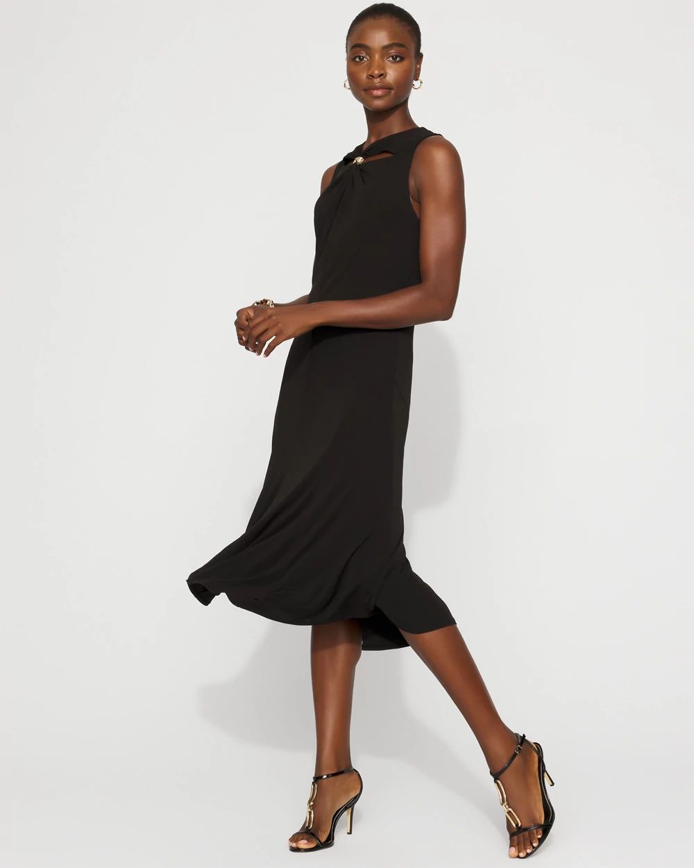 Twist-Neck Cutout Midi Dress