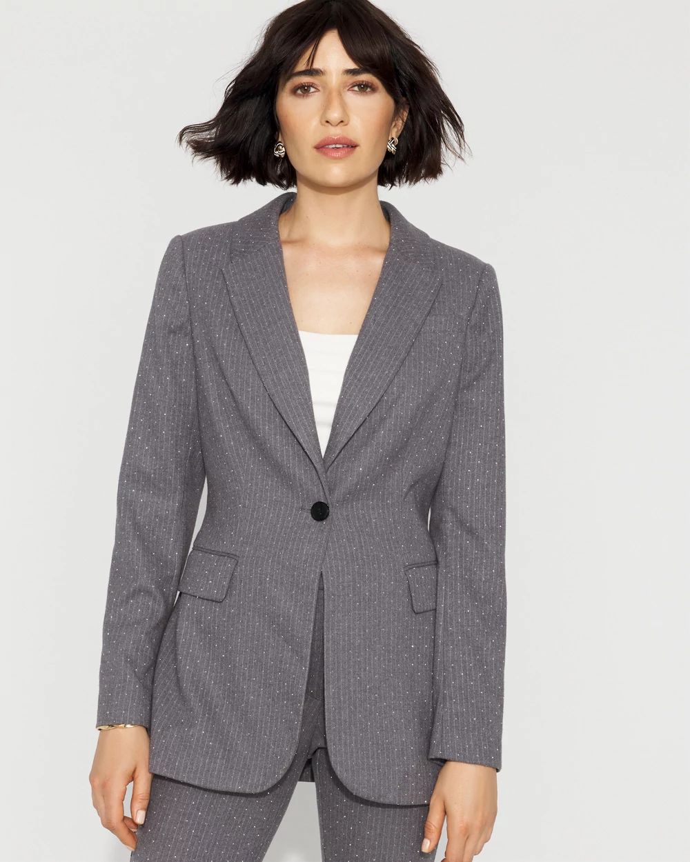 Embellished Pinstripe Relaxed One-Button Blazer
