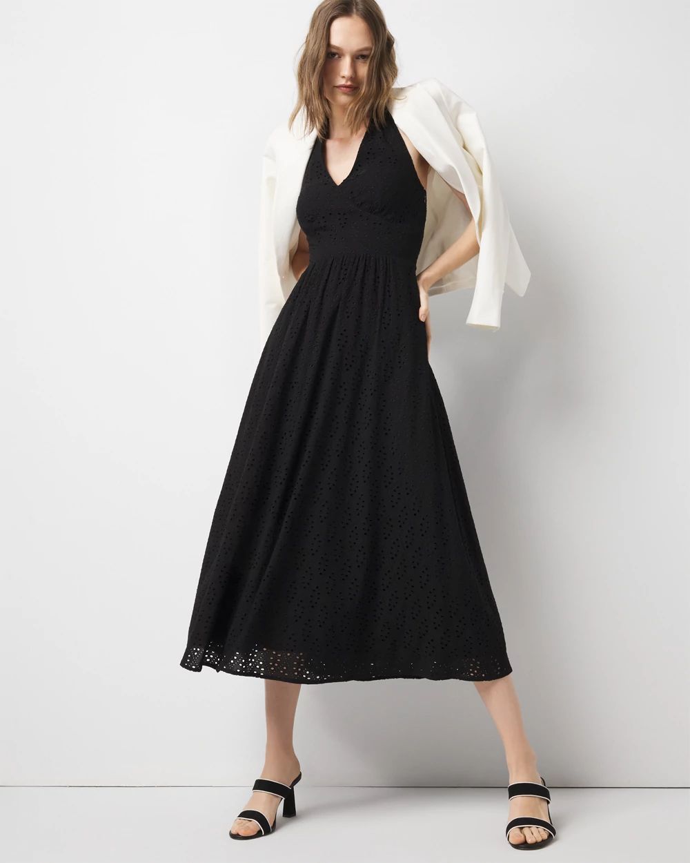 Eyelet Halter Midi Dress