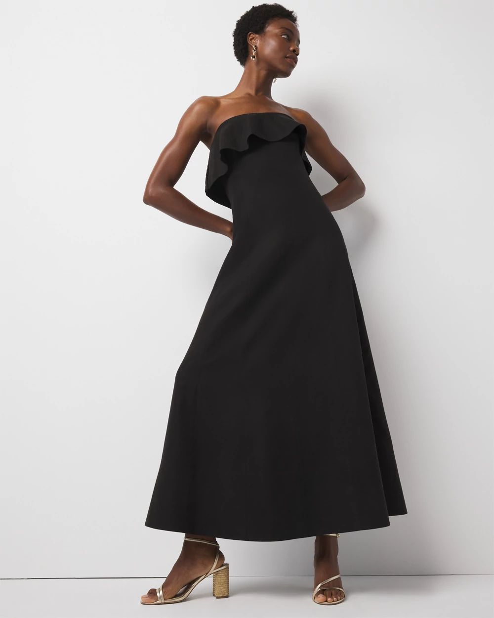 Petite Linen-Blend Strapless Maxi Dress