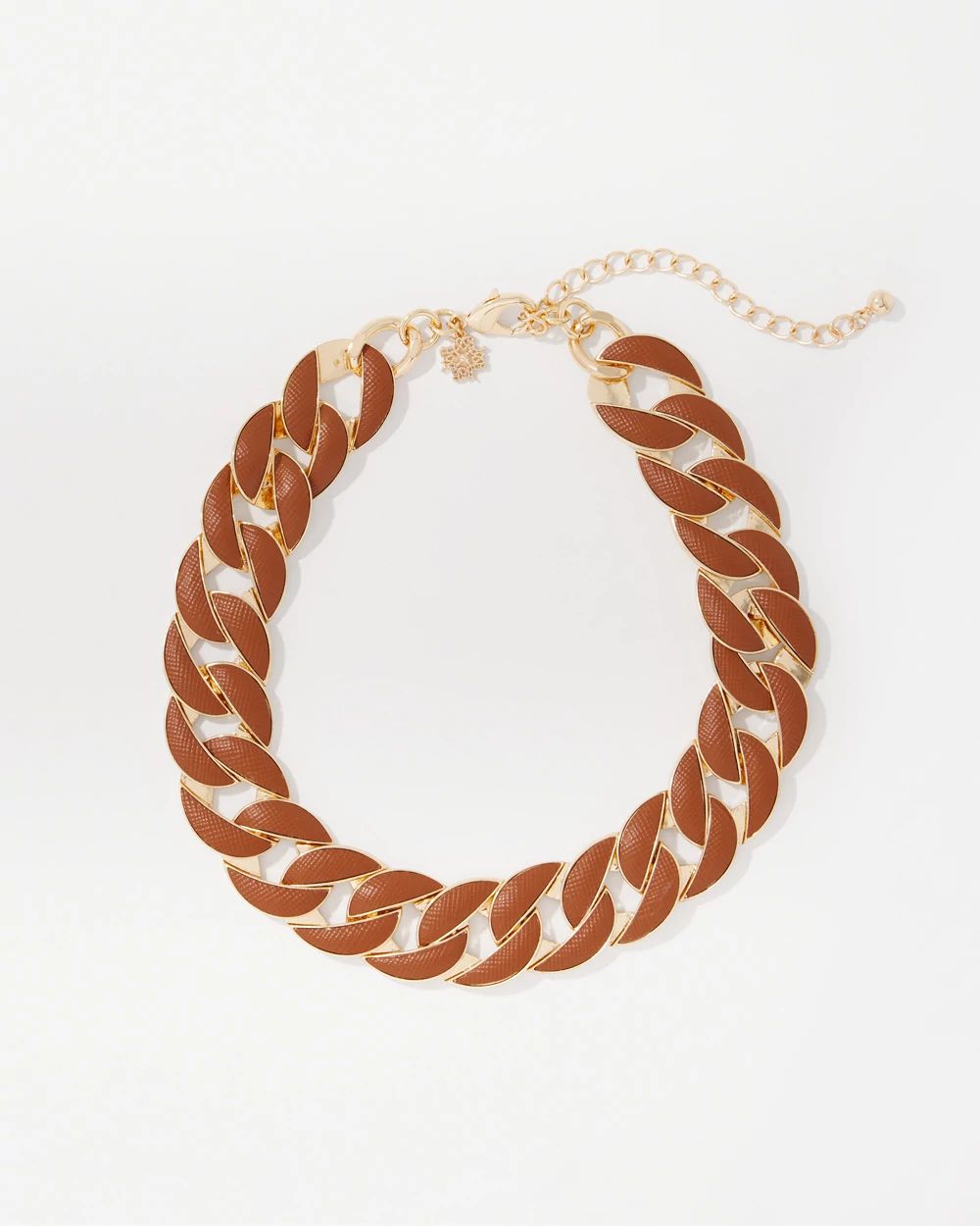 Cognac Textured Leather Link Necklace
