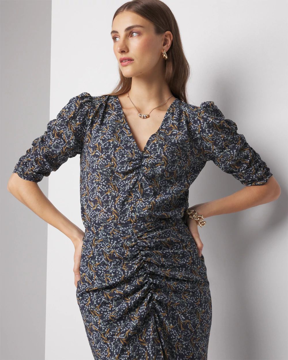 Petite 3/4 Sleeve Ruched Blouse