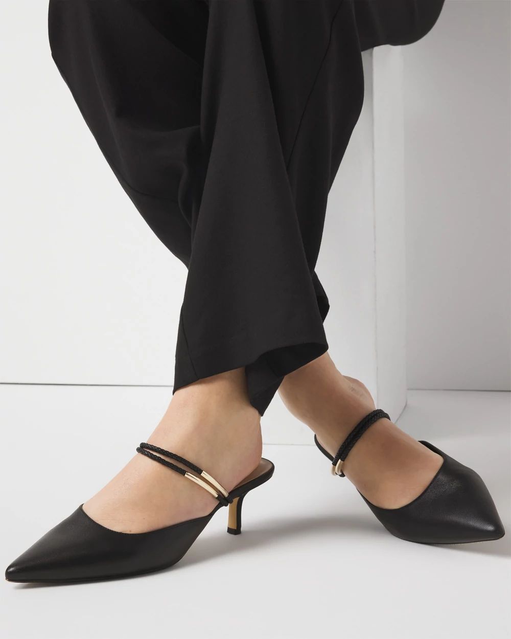 Braided Strap & Gold Kitten Heels