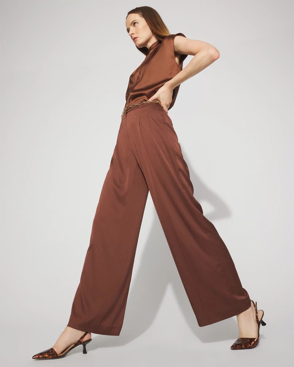 Jacquard Pleated Wide-Leg Pant
