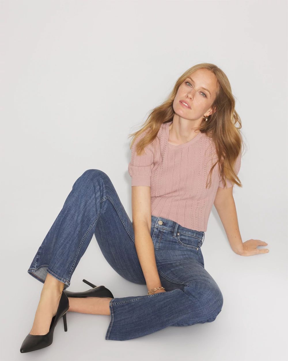 Pointelle Puff Sleeve Sweater