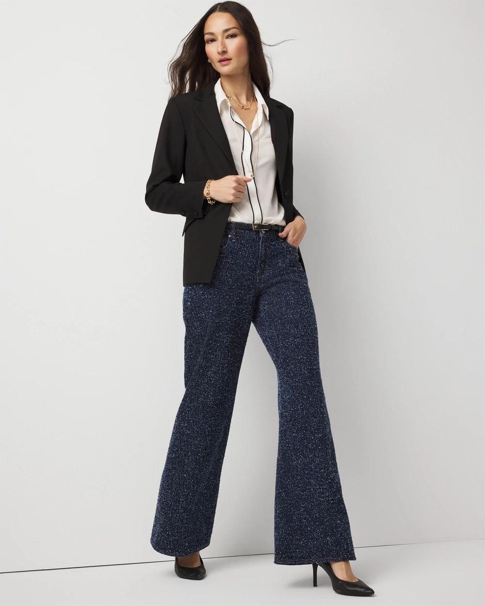 Bouclé Mid Rise Wide Leg Jean