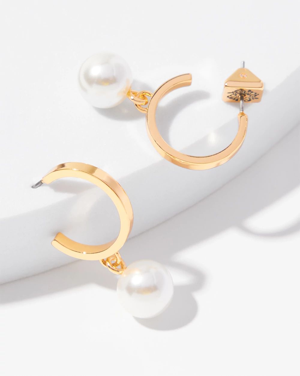 Gold Pearl Hoop Drop Earrings