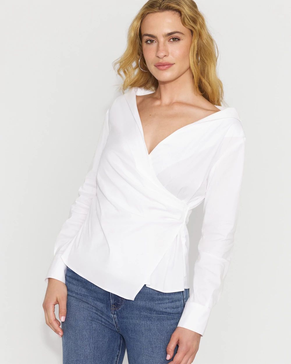 Asymmetric Poplin Wrap Shirt