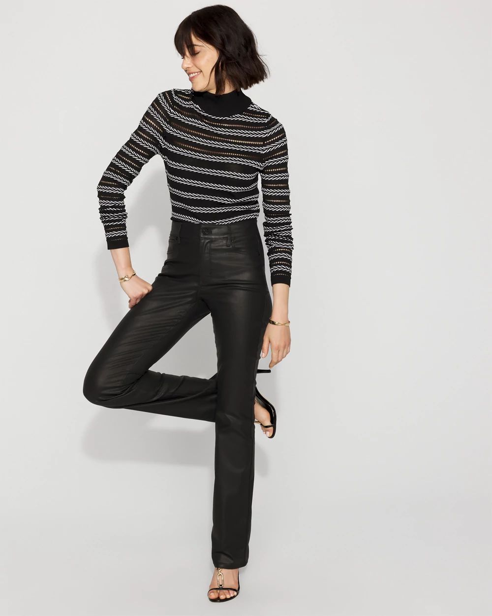 Black + White Rib Knit Mock Neck Sweater