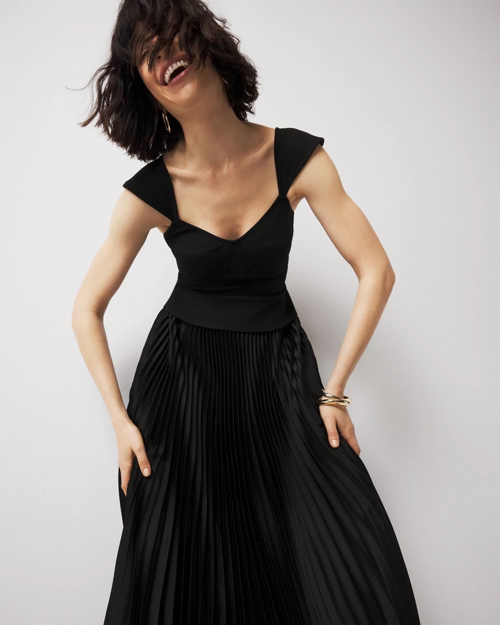 Corset Pleated Midi Dress