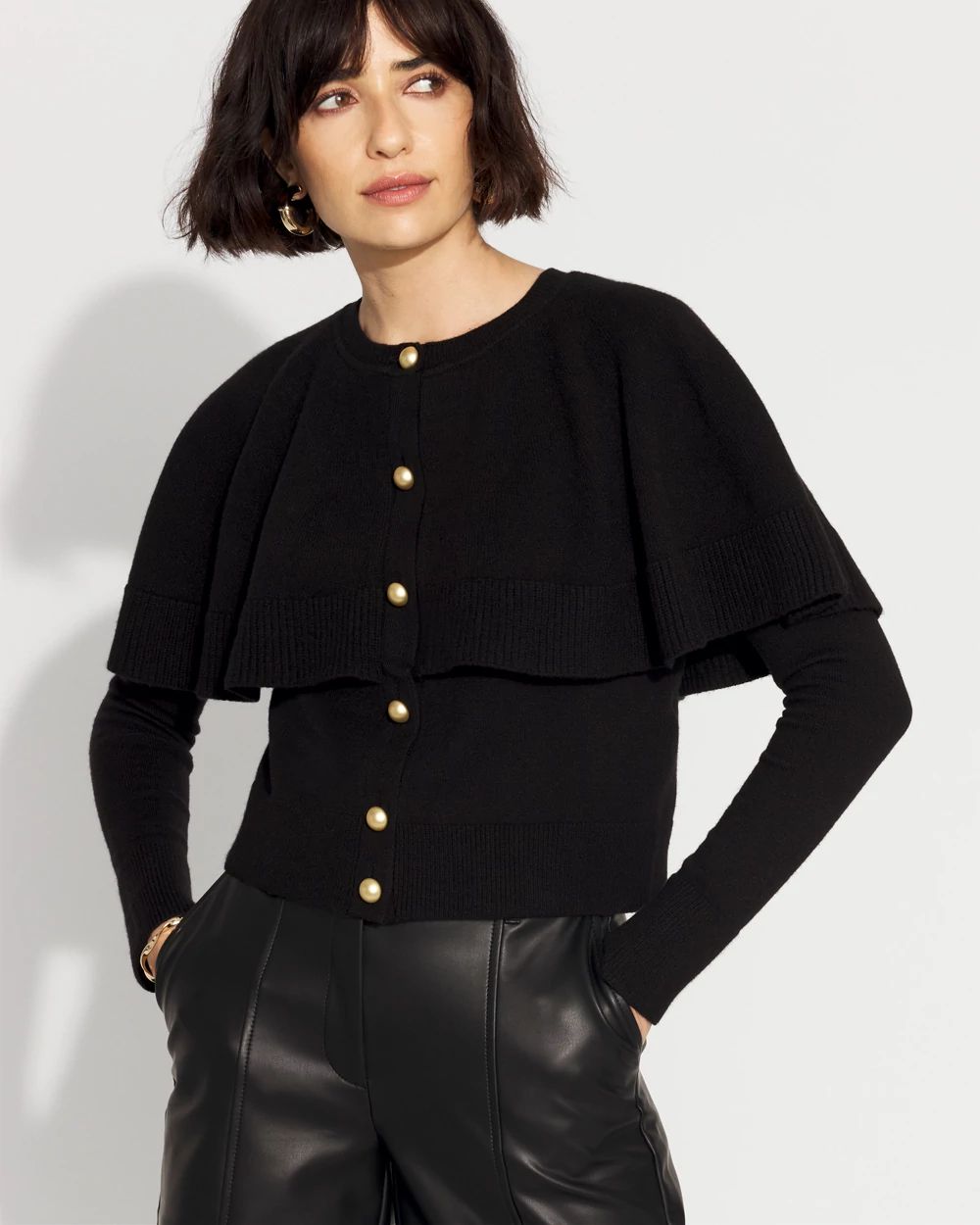 Button-Front Cape Cardigan