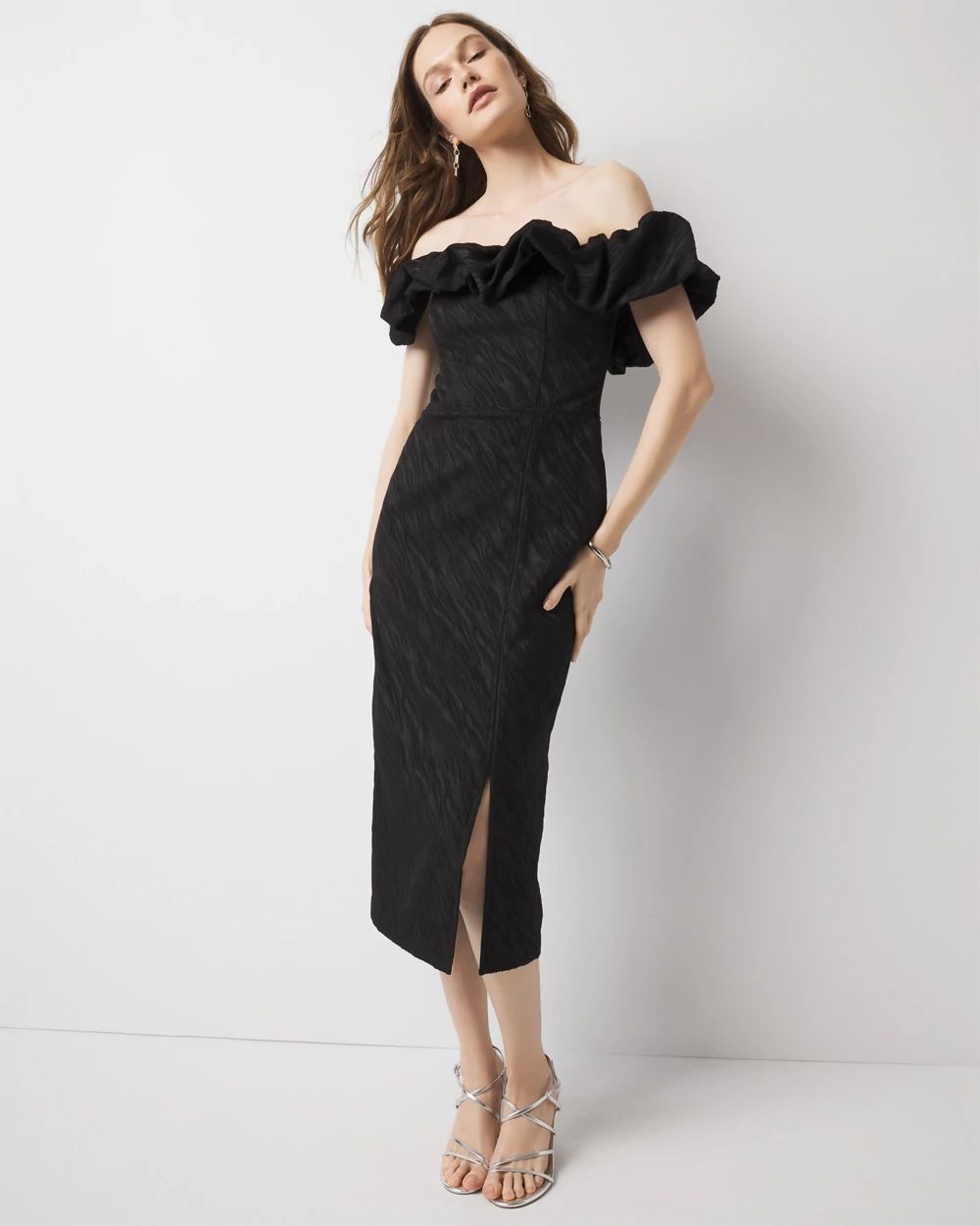 Petite Off-the-Shoulder Jacquard Midi Dress