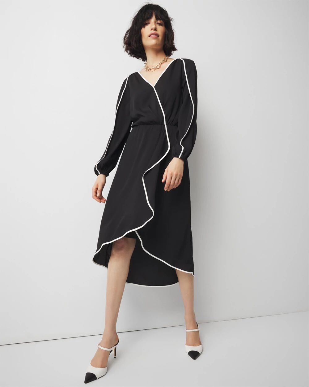 Contrast Ruffle Midi Dress